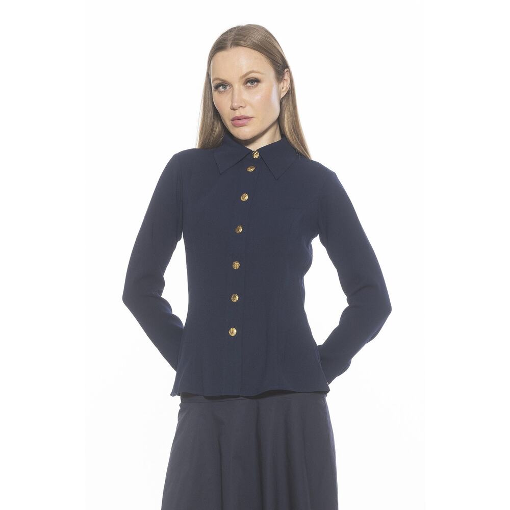 Alexia Admor Leland Shirt Navy Size 6 NWT
